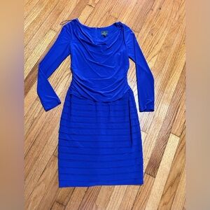 Adrianna Papell Royal Blue Layered Pleated Long Sleeve Cowl Neck Dress - Size 6